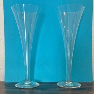 Tiffany & Co Trumpet Champagne Flutes (2) clear crystal vintage NWOT
